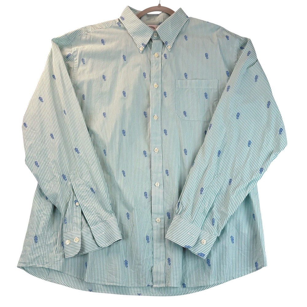 Brooks Brothers Button Down XL Green White Striped Seahorse Regent Fit Shirt